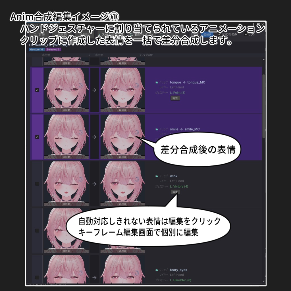 【VRChat 表情改変支援ツール】MorphCanvas2 - for セレナ -Selena-【Unity Editor拡張】