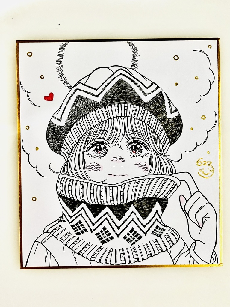 直筆ミニ色紙『ニットガール』〜あずきちゃん〜