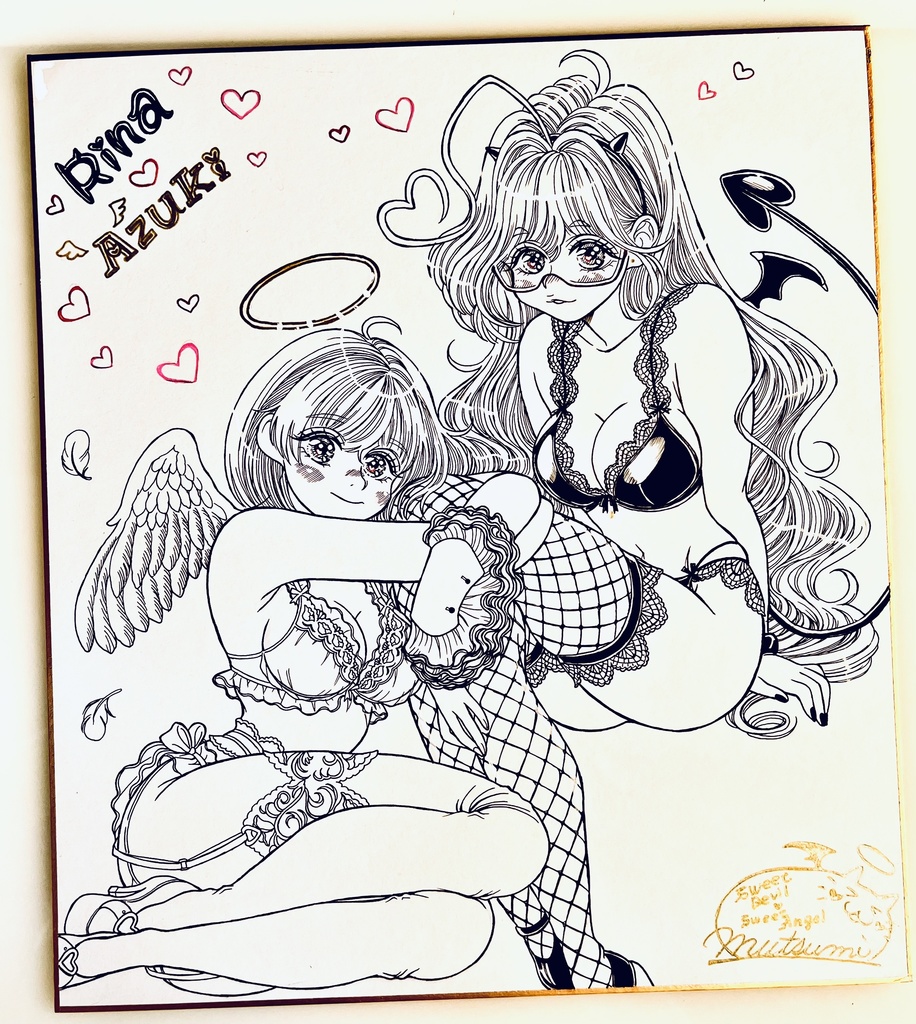 直筆色紙『😈RINA✖️あず👼』