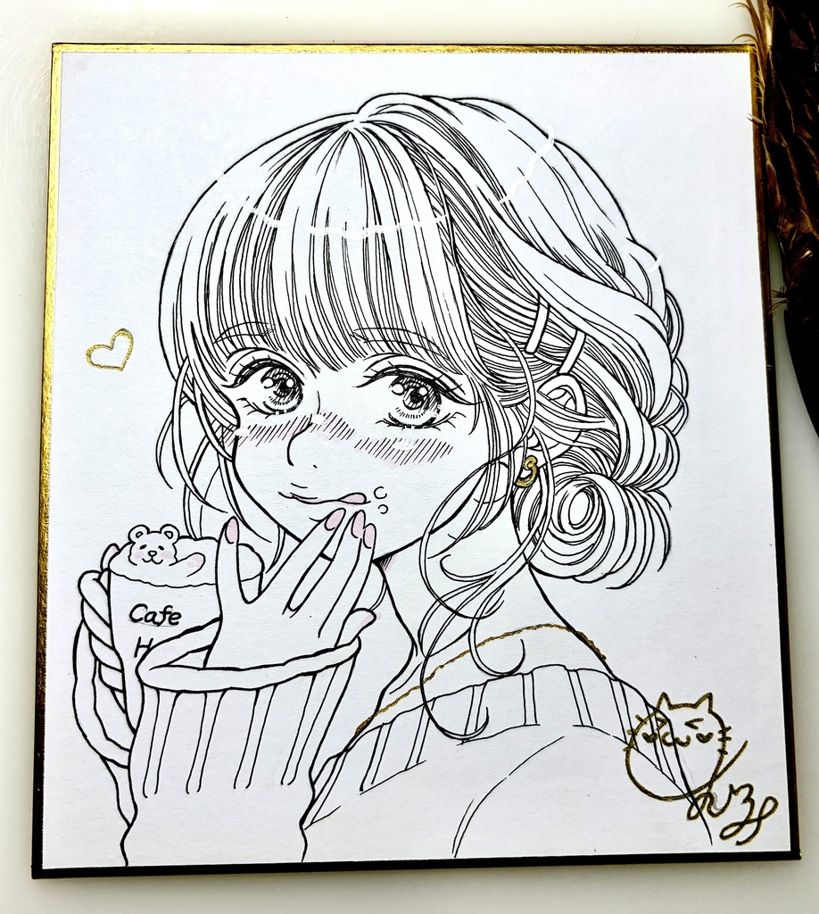直筆ミニ色紙『カフェラテガール』