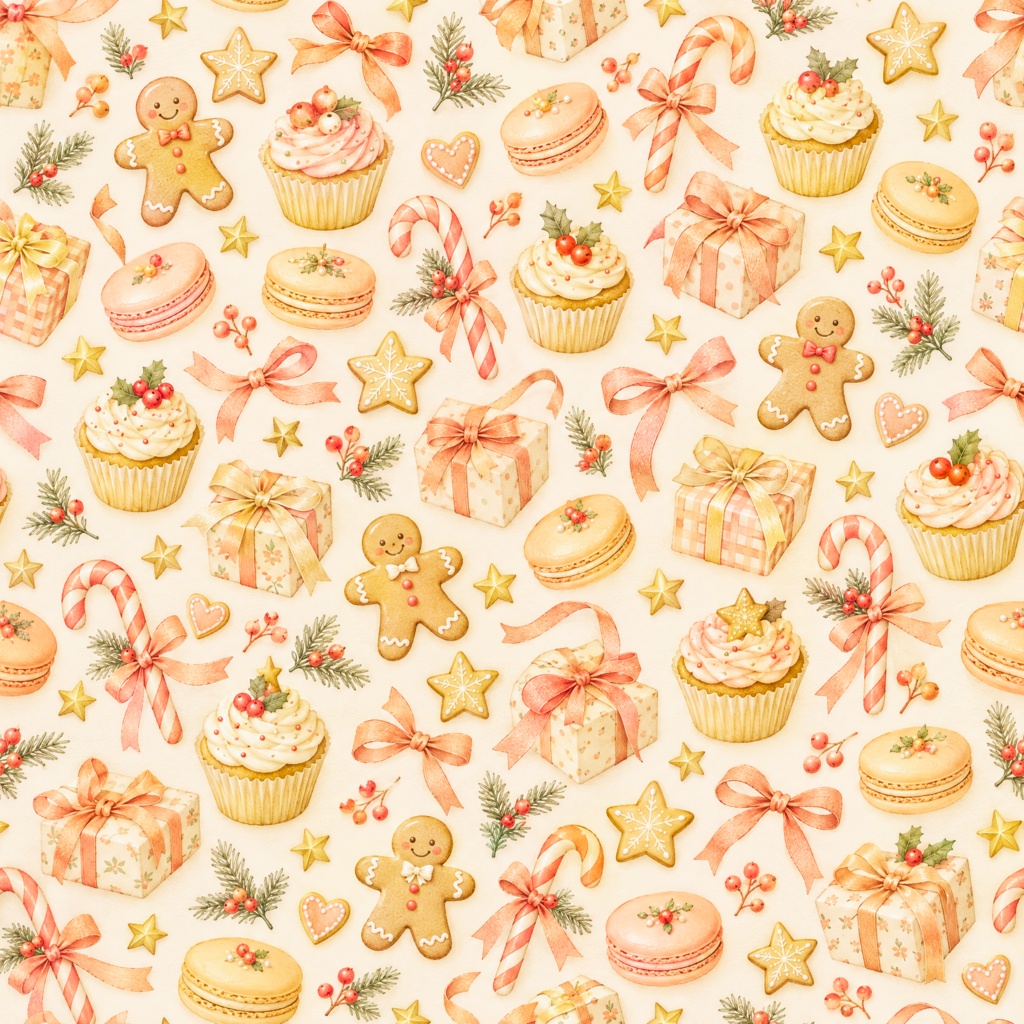 【商用利用OK】クリスマスお菓子ビンテージ調 デジタルペーパー5色セット / 2000×2000px PNG
