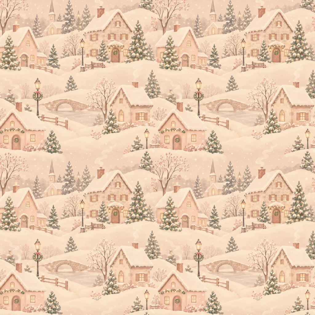 【商用利用OK】クリスマス雪の町 デジタルペーパー5色セット / 2000×2000px PNG