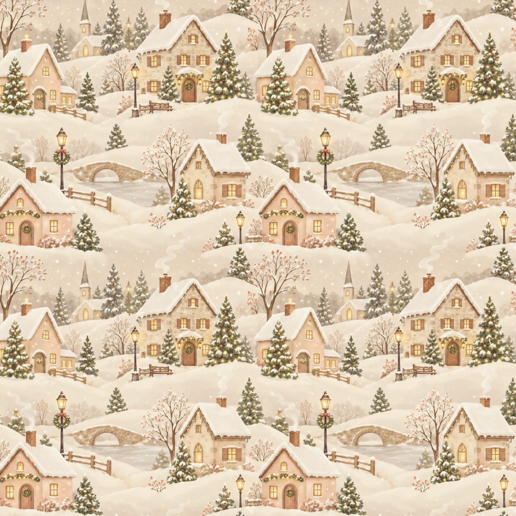 【商用利用OK】クリスマス雪の町 デジタルペーパー5色セット / 2000×2000px PNG