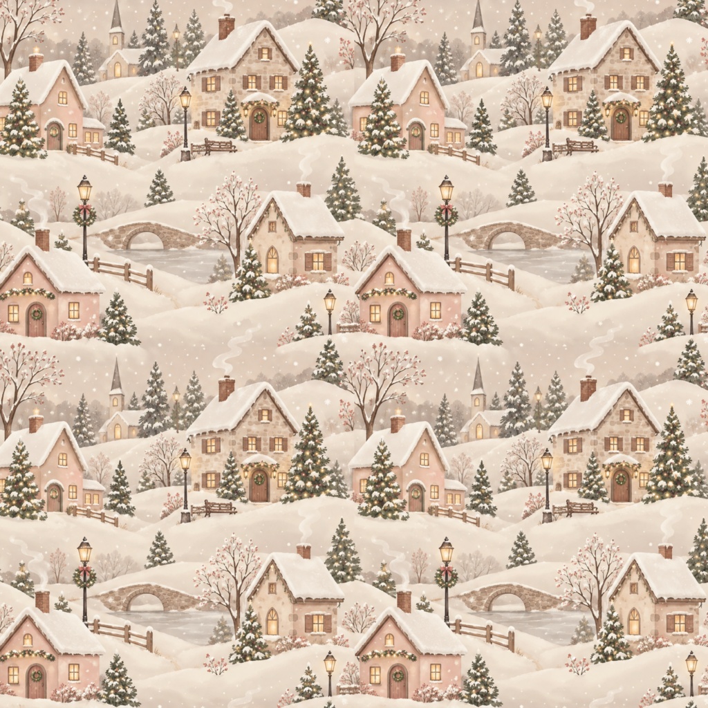 【商用利用OK】クリスマス雪の町 デジタルペーパー5色セット / 2000×2000px PNG