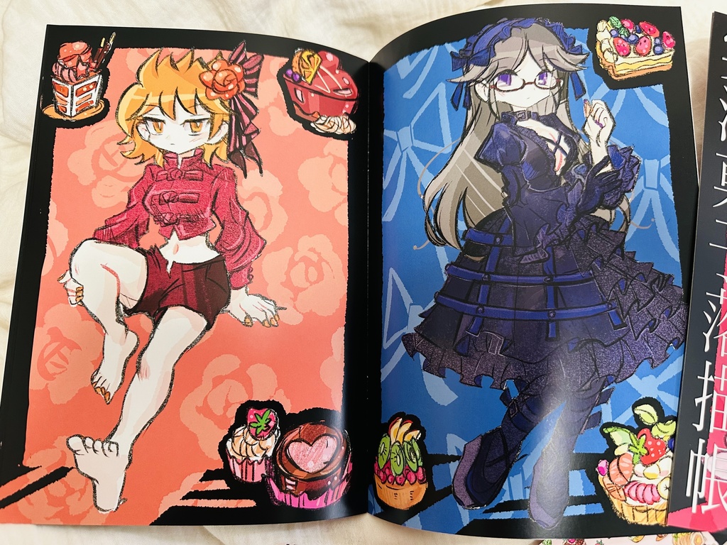 【手描きポストカード】プレゼント+イラスト集16ページ【宴洋菓子落描帖】【名刺付き】