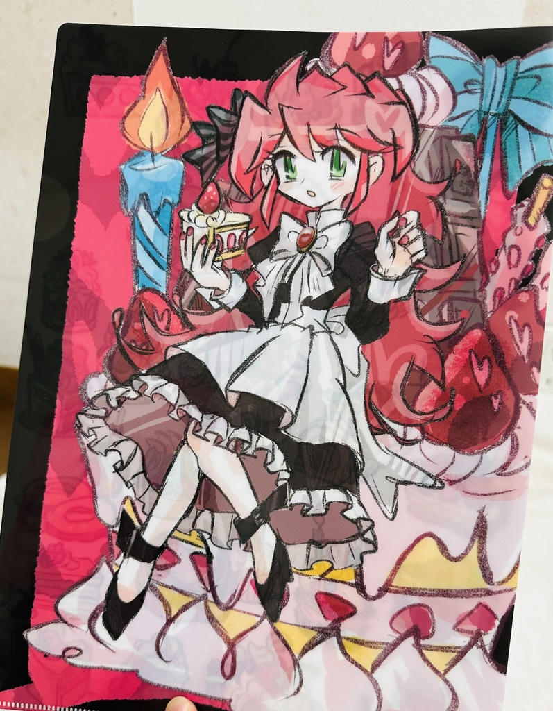 【手描きポストカード】プレゼント+イラスト集16ページ&クリアファイル名刺セット