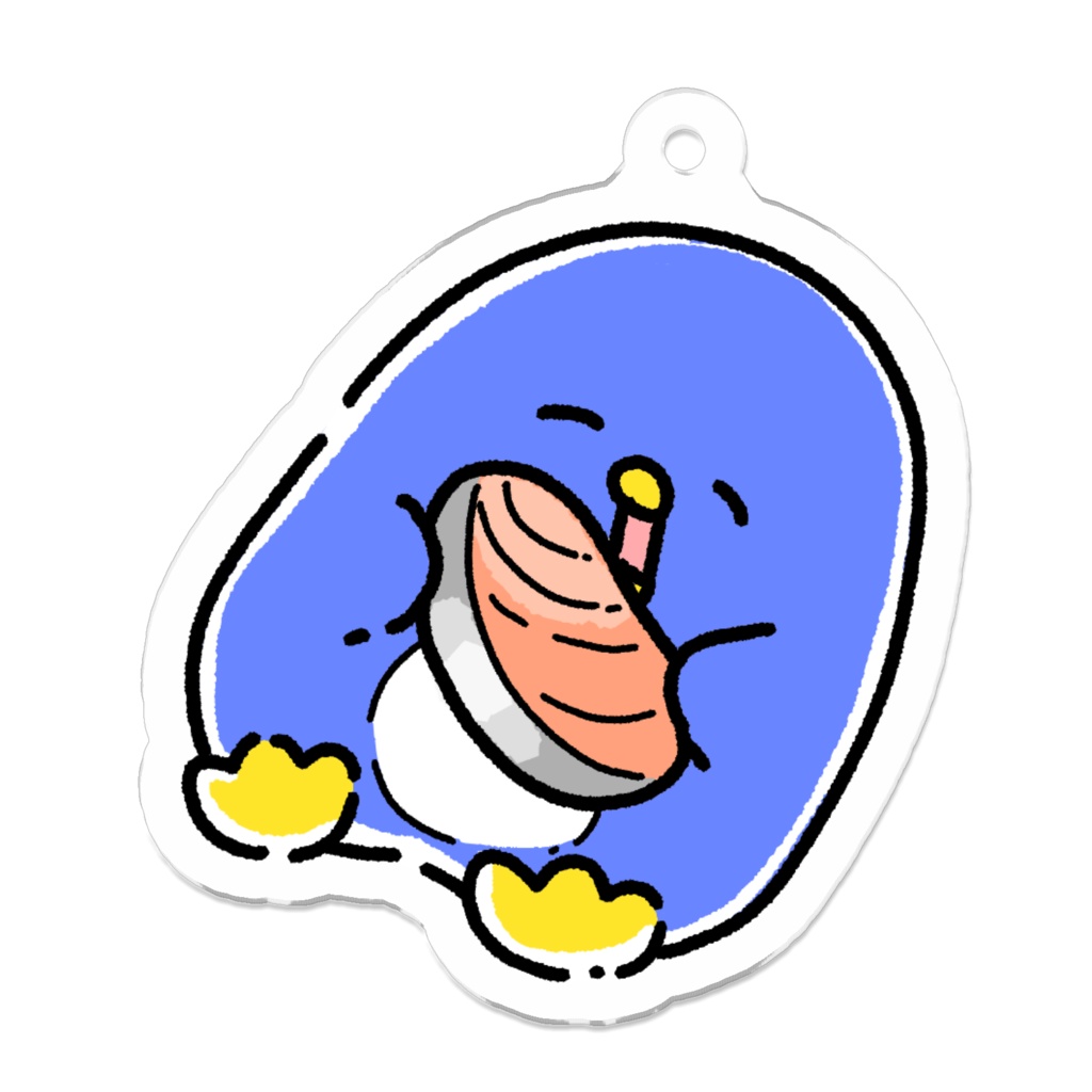 シャケを貪るペンギンキーホルダー