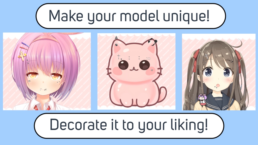 A set of 17 customizable accessories for VTube Studio – piercings, clips, and pendants