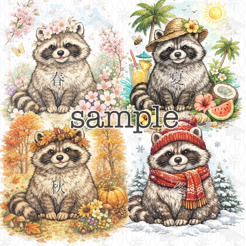 【VRChat向け】季節たぬぽんタトゥー　4点セット