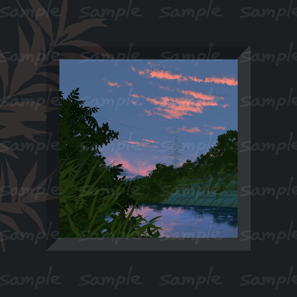 ミニ風景画_夕方の川べり