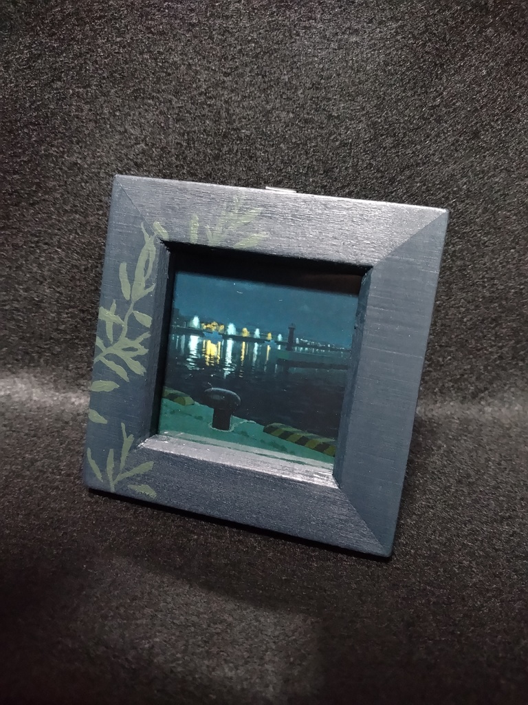 ミニ風景画_夜の漁港
