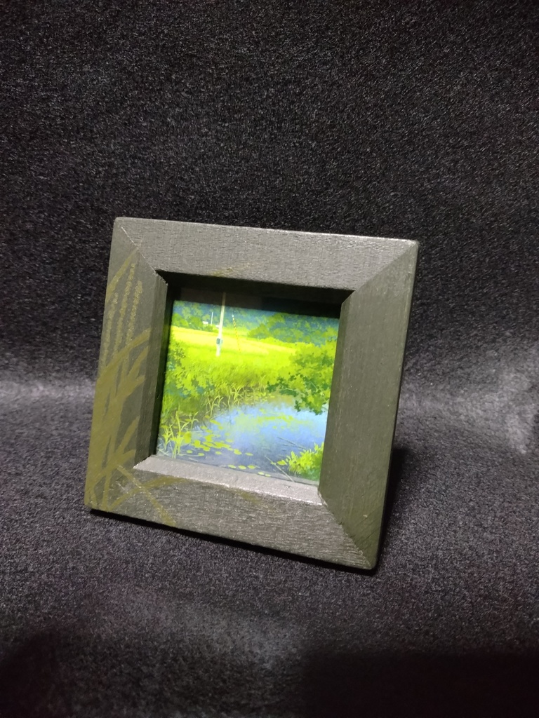 ミニ風景画_ため池と田んぼ