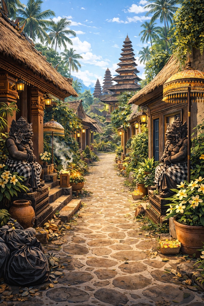 世界の路地裏(東京・国内地方・インド・ギリシャ・バリ島)10枚+おまけ1枚|配信・ゲーム背景素材|朝・夕・夜 【16:9】