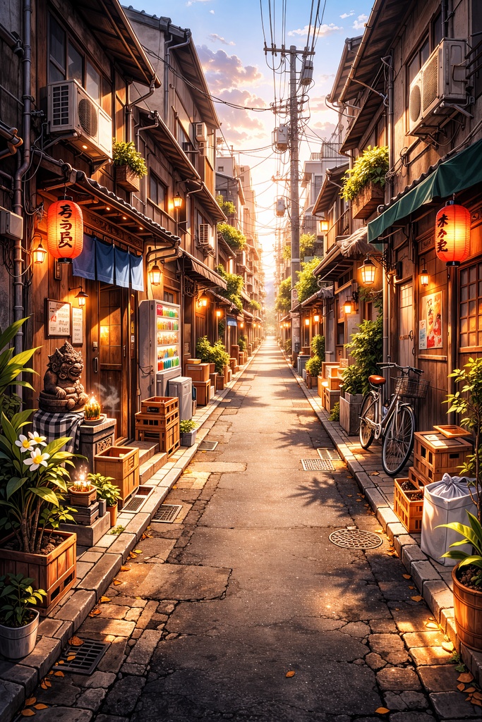 世界の路地裏(東京・国内地方・インド・ギリシャ・バリ島)10枚+おまけ1枚|配信・ゲーム背景素材|朝・夕・夜 【16:9】