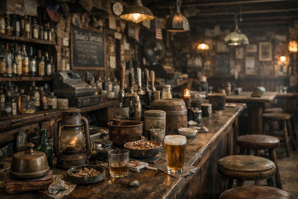 海外酒場|重厚ヴィンテージ|配信・ゲーム背景素材|朝・夕・夜 【16:9】