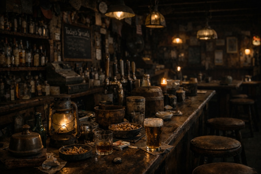 海外酒場|重厚ヴィンテージ|配信・ゲーム背景素材|朝・夕・夜 【16:9】