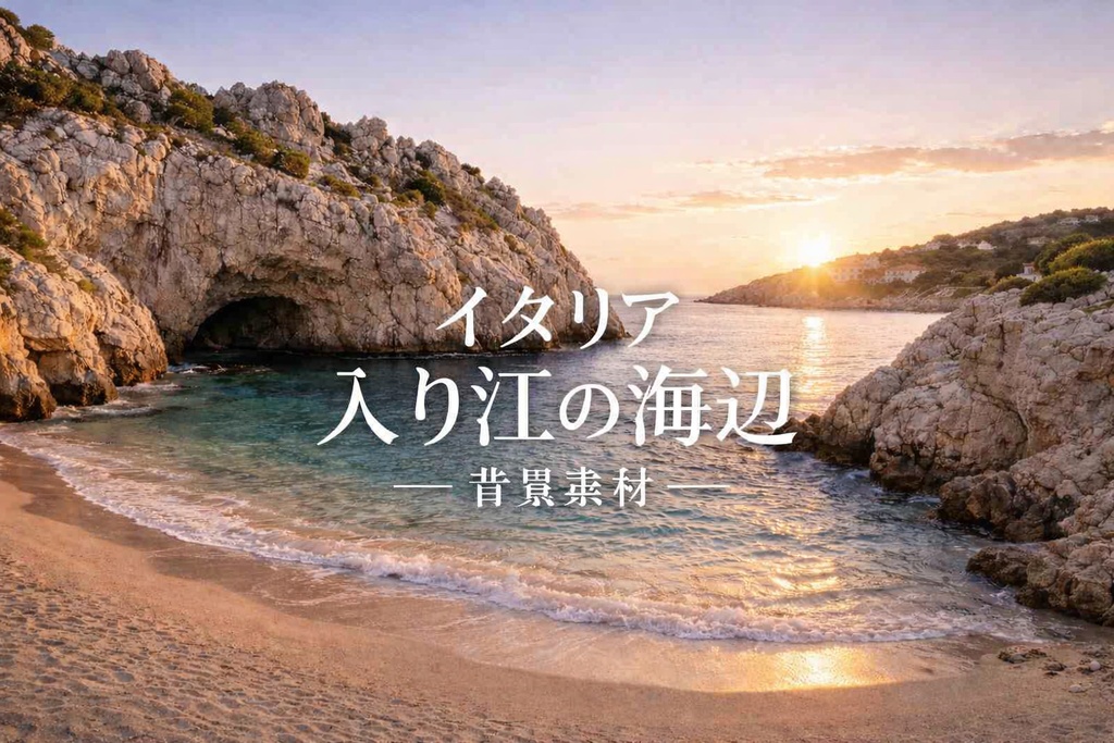 イタリア 入り江の海辺｜配信・ゲーム背景素材｜朝・夕・夜 【16:9】