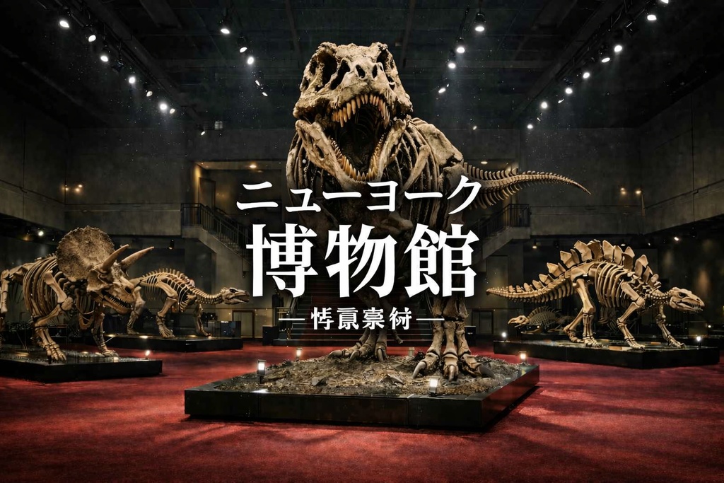 ニューヨーク 恐竜博物館｜展示ホール｜配信・ゲーム背景素材｜朝・昼・夜【16:9】