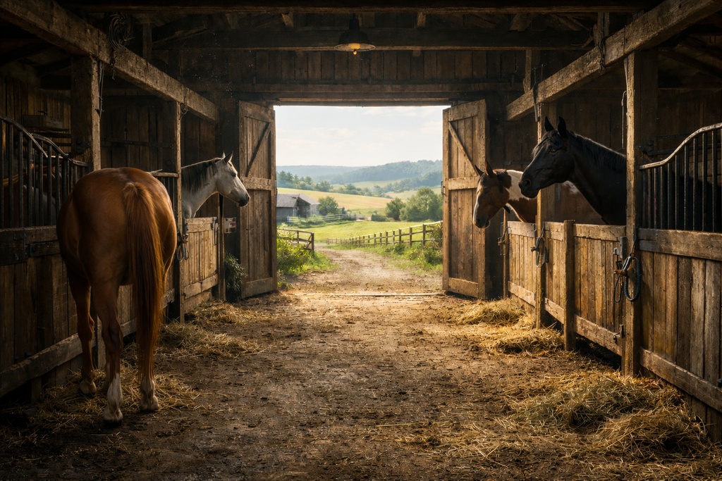 馬小屋|農場風景|配信・ゲーム背景素材|朝・昼・夜【16:9】