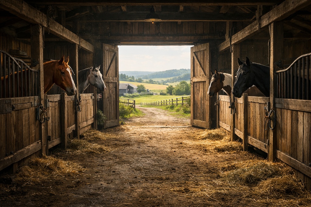 馬小屋|農場風景|配信・ゲーム背景素材|朝・昼・夜【16:9】