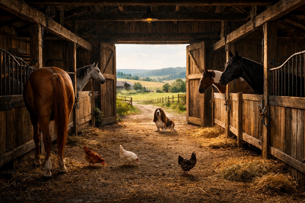 馬小屋|農場風景|配信・ゲーム背景素材|朝・昼・夜【16:9】