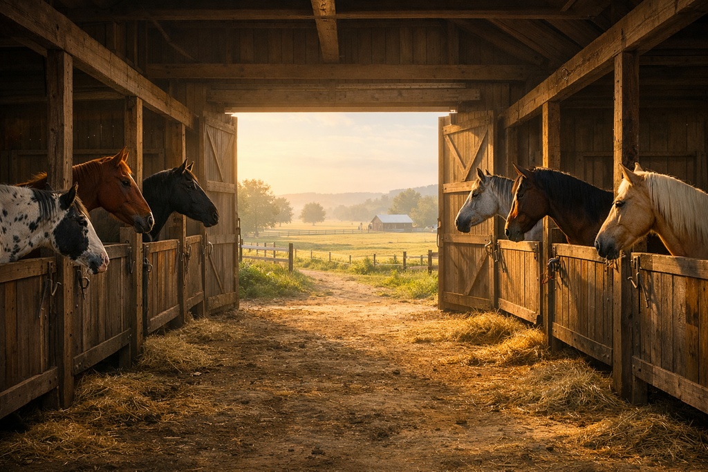 馬小屋|農場風景|配信・ゲーム背景素材|朝・昼・夜【16:9】