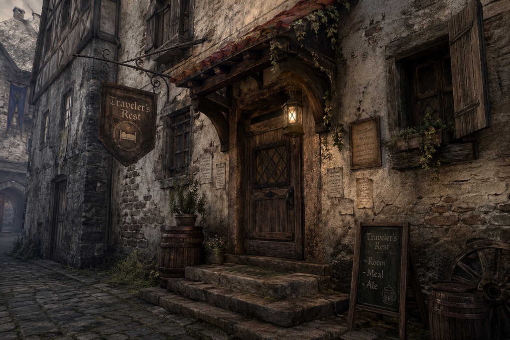 宿屋|ファンタジー|魔法|配信・ゲーム背景素材【16:9】