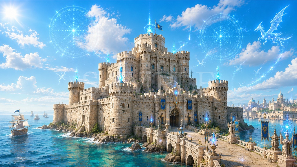 王国城 5枚+差分3枚入り!|ファンタジー|魔法|配信・ゲーム背景素材【16:9】