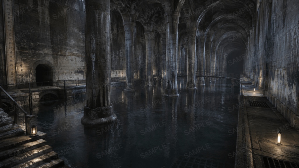 【王都地下区画・巨大地下水道】10枚|ファンタジー|配信・ゲーム背景素材【16:9】