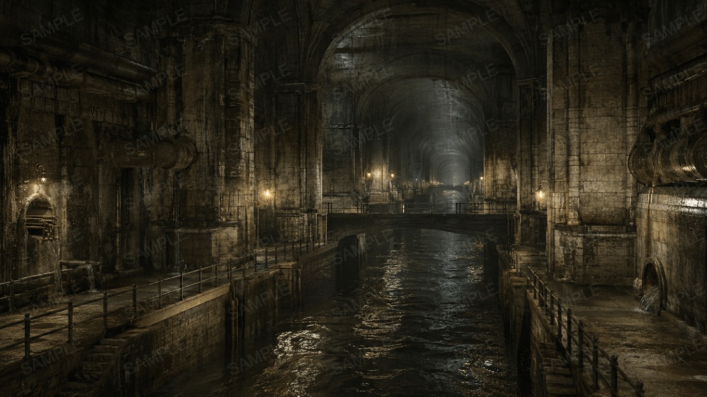 【王都地下区画・巨大地下水道】10枚|ファンタジー|配信・ゲーム背景素材【16:9】