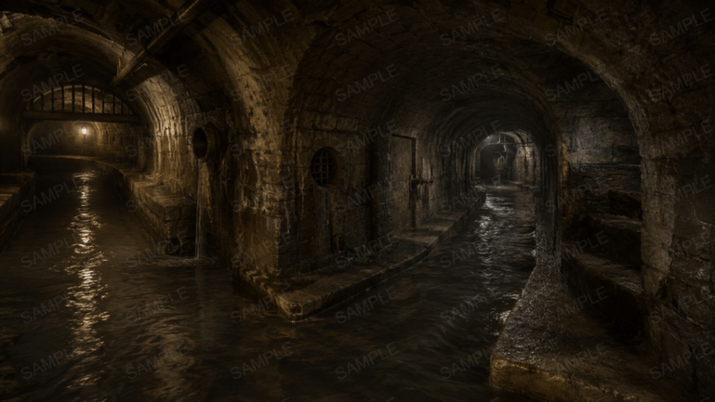 【王都地下区画・巨大地下水道】10枚|ファンタジー|配信・ゲーム背景素材【16:9】