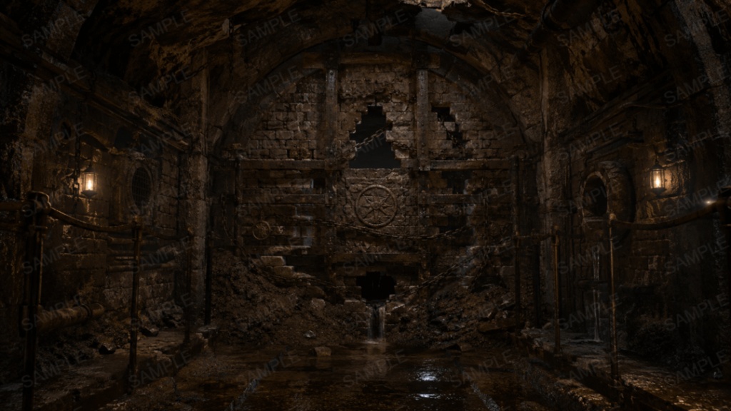【王都地下区画・巨大地下水道】10枚|ファンタジー|配信・ゲーム背景素材【16:9】