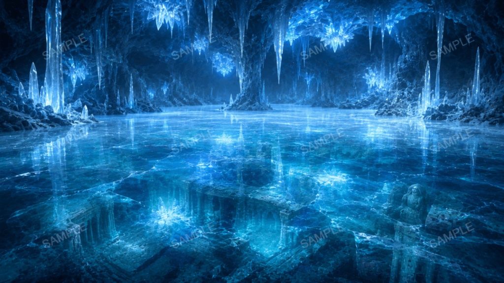 【氷ダンジョン】11枚入り|ファンタジー|氷の洞窟|配信・ゲーム背景素材【16:9】