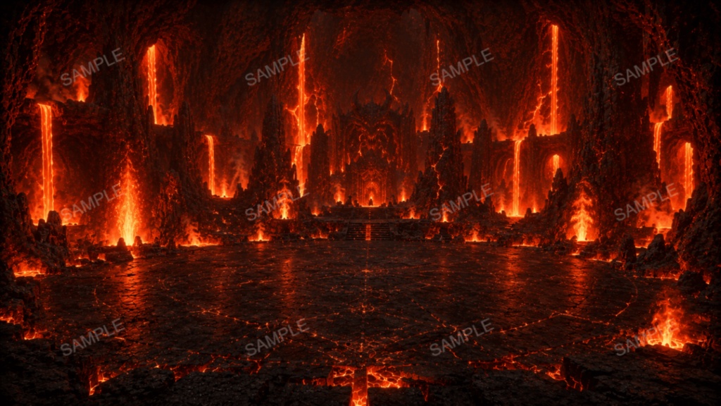 【火山ダンジョン】11枚入り|ファンタジー|溶岩洞窟|配信・ゲーム背景素材【16:9】