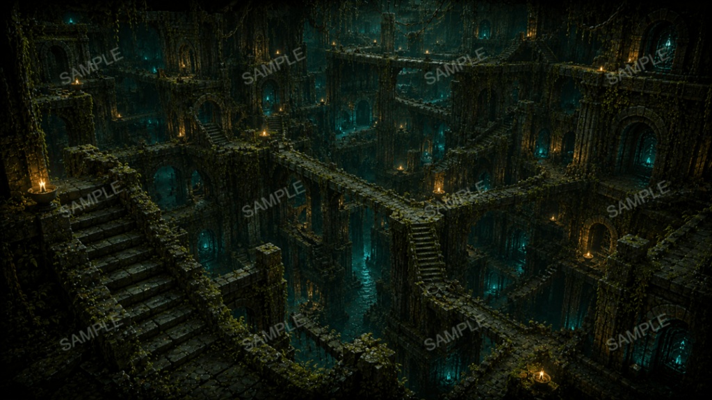 【地下迷宮】15枚入り|ダンジョン・古代遺跡|配信・ゲーム背景素材【16:9】