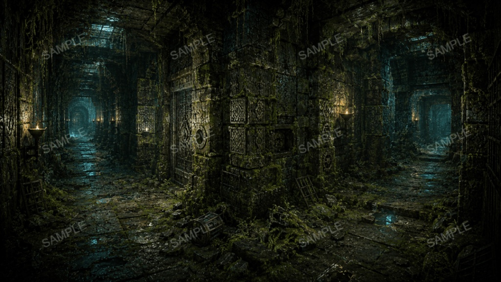 【地下迷宮】15枚入り|ダンジョン・古代遺跡|配信・ゲーム背景素材【16:9】