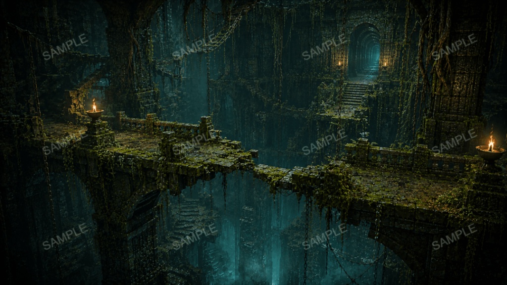 【地下迷宮】15枚入り|ダンジョン・古代遺跡|配信・ゲーム背景素材【16:9】