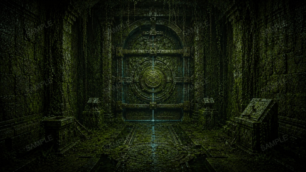 【古代地下迷宮・行き止まり】10枚入り|苔むした遺跡|ダンジョン|配信・ゲーム背景素材【16:9】