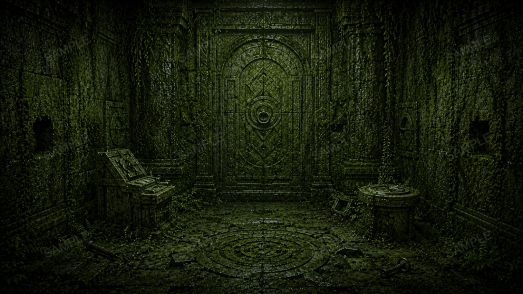 【古代地下迷宮・行き止まり】10枚入り|苔むした遺跡|ダンジョン|配信・ゲーム背景素材【16:9】