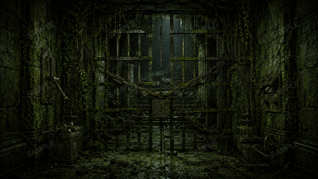 【古代地下迷宮・行き止まり】10枚入り|苔むした遺跡|ダンジョン|配信・ゲーム背景素材【16:9】