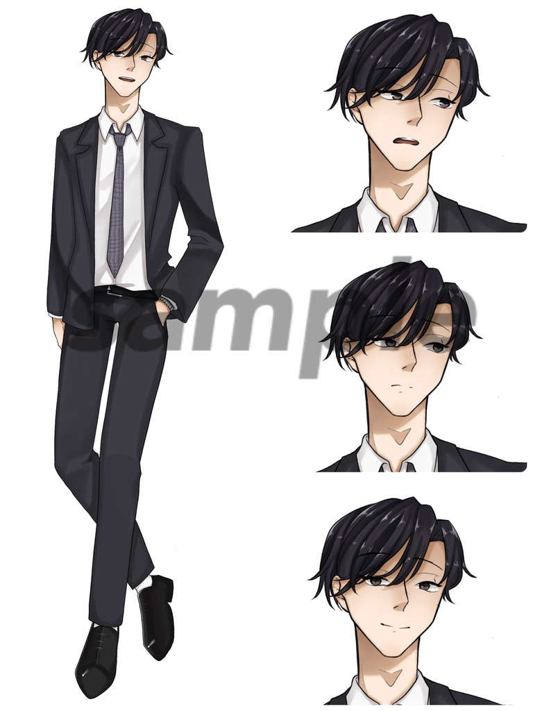 【TRPG用立ち絵】スーツ姿の男性_表情差分有
