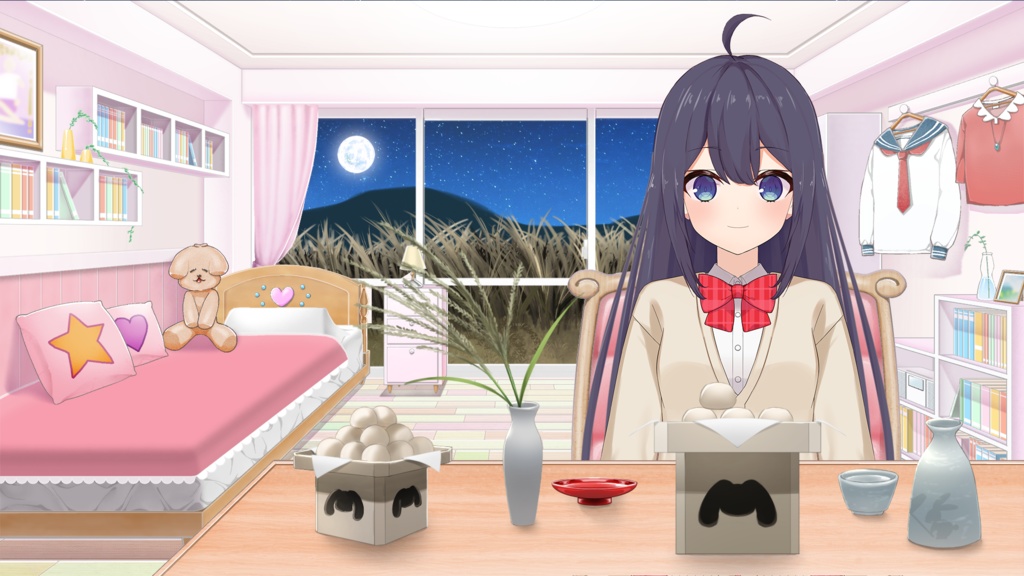 【フリー素材】お月見/お団子/晩酌セット【うさねこ式カスタムお部屋配信枠/配信背景】