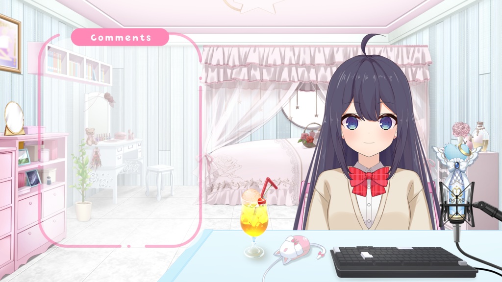 【フリー素材】配信枠・配信画面用 横長机/デスク/キーボード/マウスセット【Vtuber / Live2D】