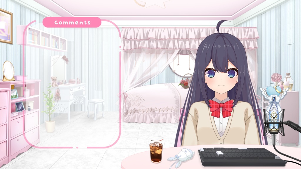 【フリー素材】配信枠・配信画面用 横長机/デスク/キーボード/マウスセット【Vtuber / Live2D】