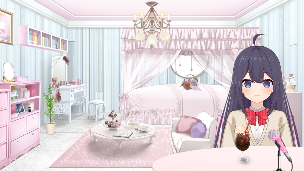 お洒落で可愛いお嬢様フロアセット.2【うさねこ式カスタムお部屋配信枠/配信背景】