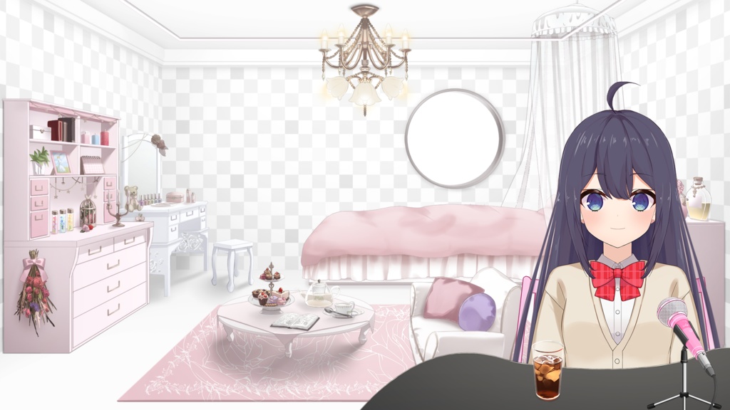 お洒落で可愛いお嬢様フロアセット.2【うさねこ式カスタムお部屋配信枠/配信背景】