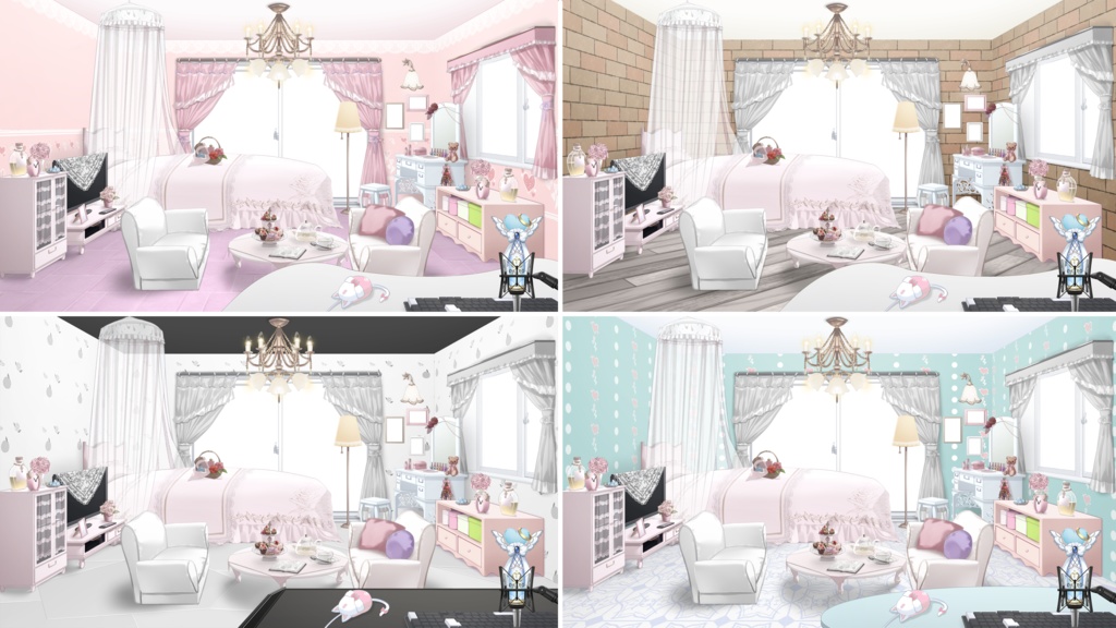 お洒落で可愛い壁紙/フロアセット.2【うさねこ式カスタムお部屋配信枠/配信背景】