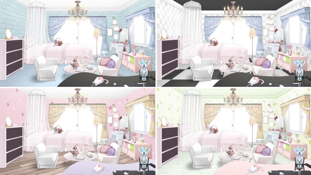 お洒落で可愛い壁紙/フロアセット.2【うさねこ式カスタムお部屋配信枠/配信背景】