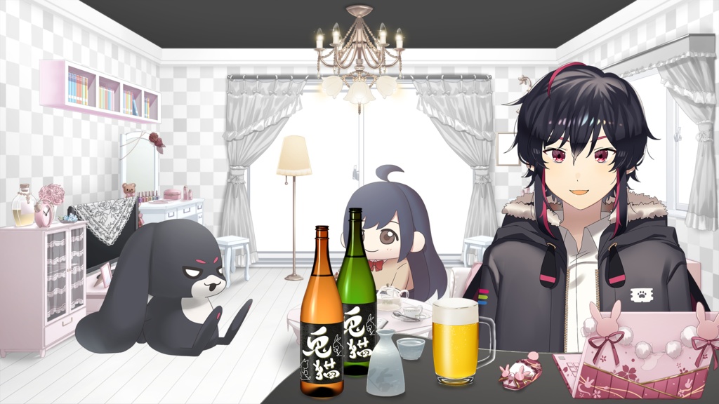 【配信素材】お酒・アルコール 晩酌セット(ビール・日本酒・おちょこ・とっくり・盃)【配信枠・ドリンク】