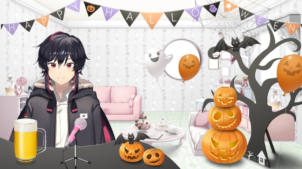 【ハロウィン配信素材】ハロウィンパーティお部屋セットVol.1【お部屋配信枠】